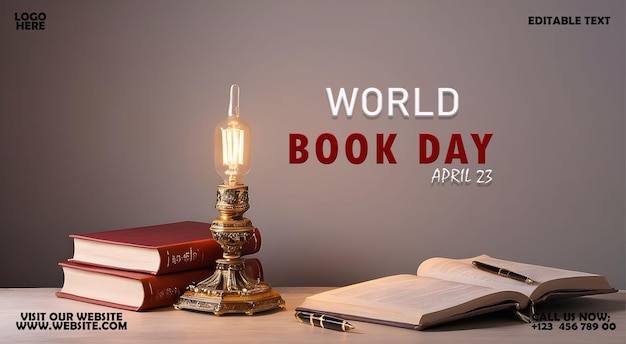 Psd happy world book day template for social media poster and banner