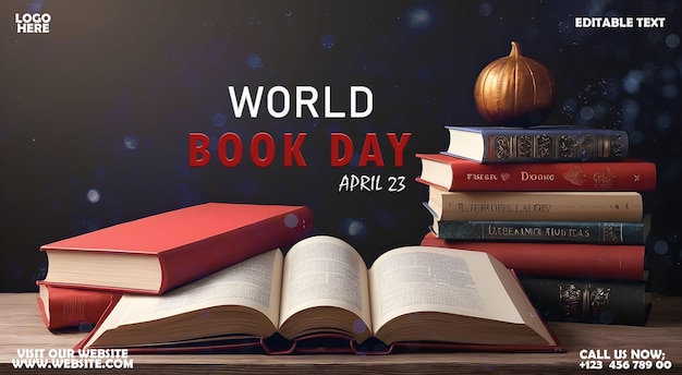 Psd happy world book day template for social media poster and banner