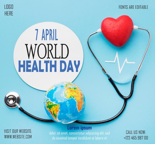 Psd happy world health day template for social media poster and banner