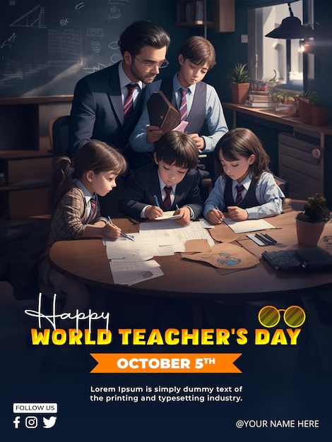 Psd happy world teachers day social media post template