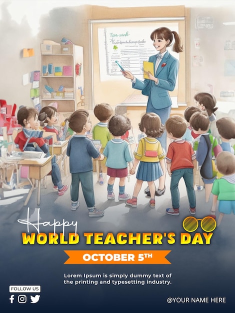 Psd happy world teachers day social media post template