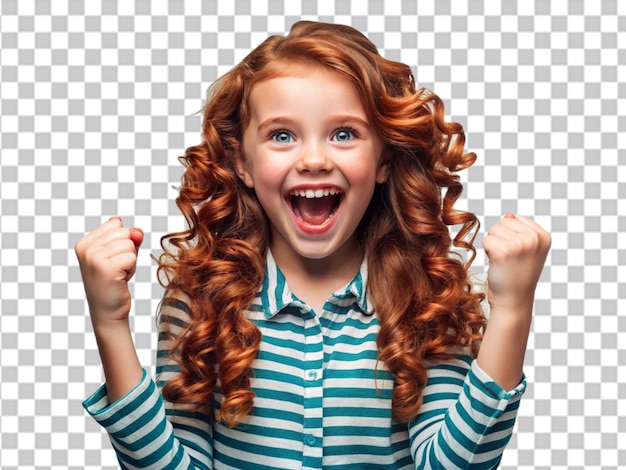 PSD psd happy young woman pointing upwards on transparent background