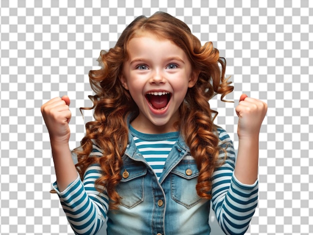 Psd happy young woman pointing upwards on transparent background