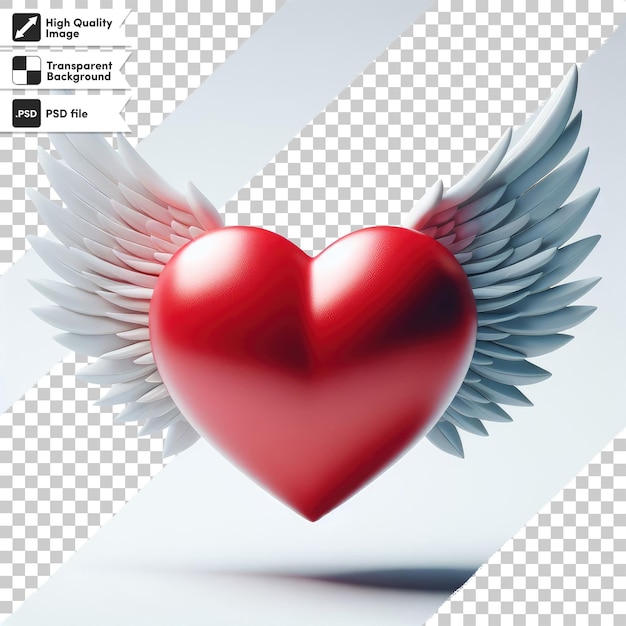 PSD psd hart met vleugels valentijnsdag illustratie op transparante achtergrond met bewerkbare maskerlaag