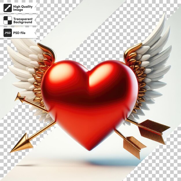 PSD psd hart met vleugels valentijnsdag illustratie op transparante achtergrond met bewerkbare maskerlaag
