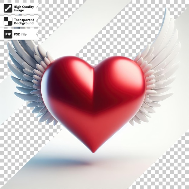 PSD hart met vleugels valentijnsdag illustratie op transparante achtergrond met bewerkbare maskerlaag