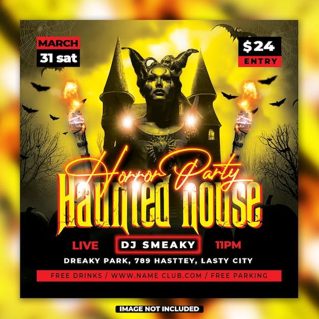 Psd haunted halloween party event flyer template