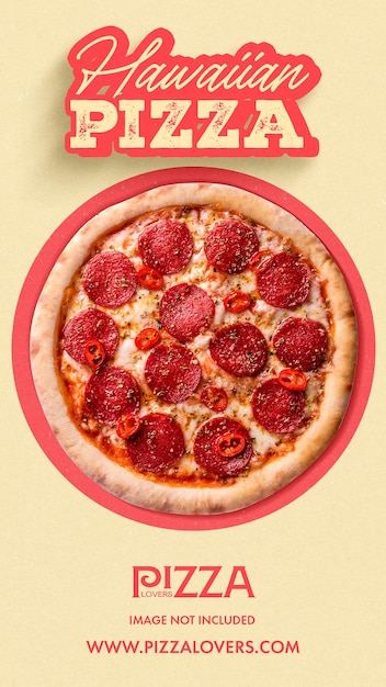 psd hawaaiian pizza on cream background instagram stories template