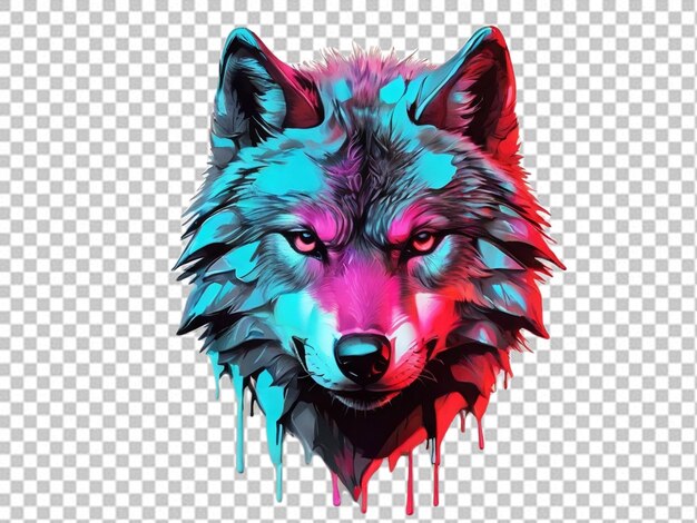 Psd di una testa di lupo con pelli evidenziata in colore neon