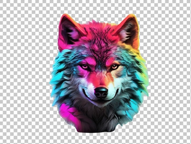 PSD psd of a head of wolf with furs highlighted in neon color