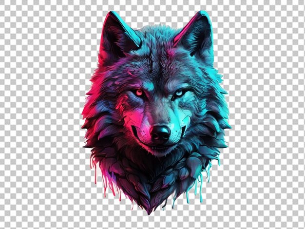 PSD psd of a head of wolf with furs highlighted in neon color