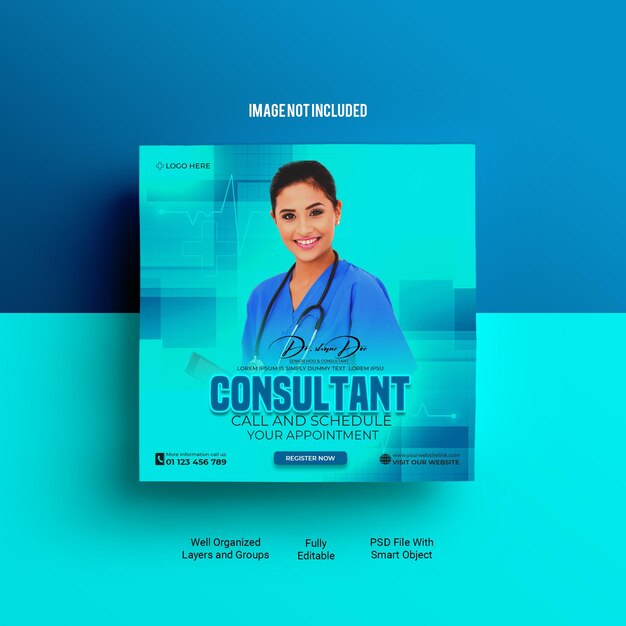 PSD psd healthcare consultant banner or square flyer for social media post template