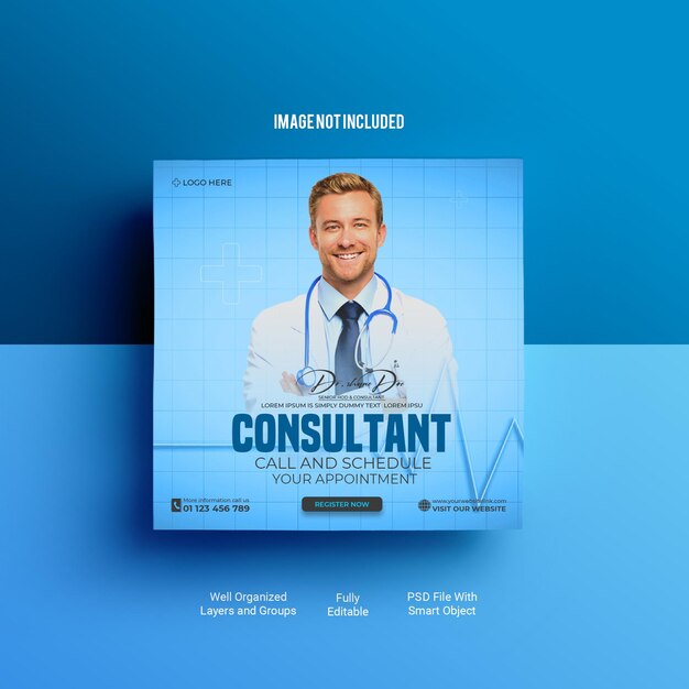 PSD psd healthcare consultant banner or square flyer for social media post template
