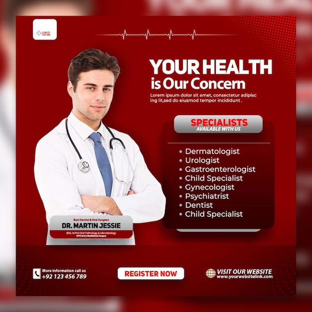 PSD Healthcare prevention banner or square flyer for social media post template