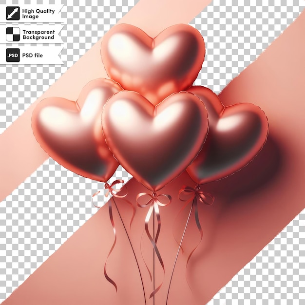 PSD psd heart ballons with ribbon valentine s day on transparent background