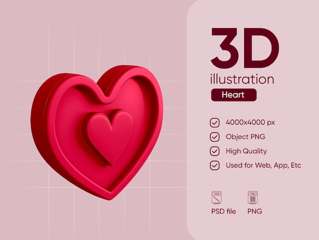 Пузырь чата с сердцем PSD минимальная изолированная 3d иллюстрация рендеринга