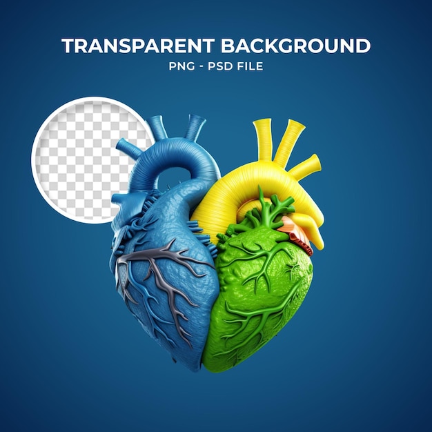 Psd heart green yellow and blue png transparent