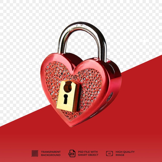 PSD heart lock 3d renderowane izolowane na przezroczystej tle