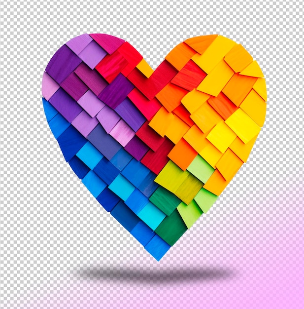 PSD psd сердце цвета радуги лгбт из кусочков цветной бумаги на прозрачном фоне