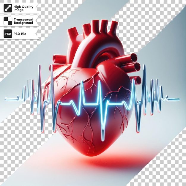 PSD 편집 가능한 마스크 계층으로 투명한 배경에 ecg 그래프에 psd 심장 기호와 심장 박동