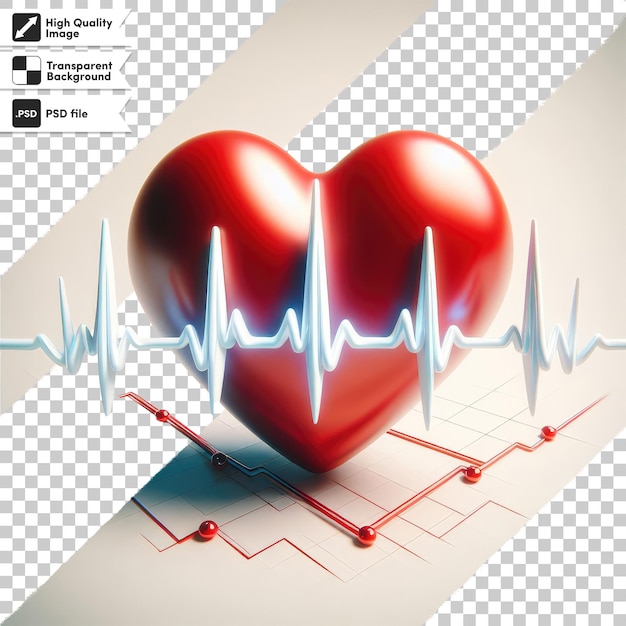 psd heart symbol and heart beat on ecg graph on transparent background with editable mask layer