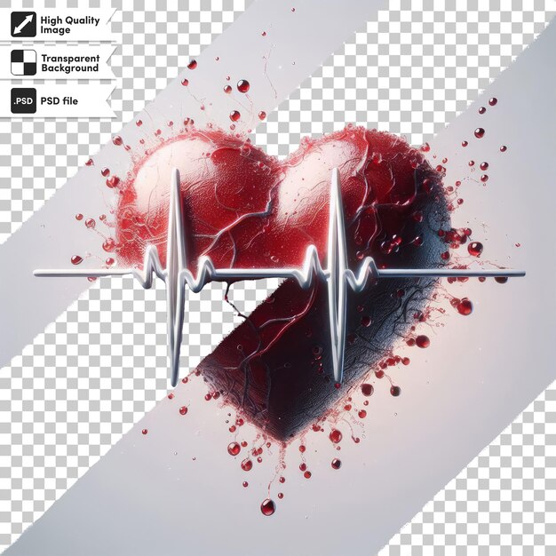 PSD psd heart symbol and heart beat on ecg graph on transparent background with editable mask layer