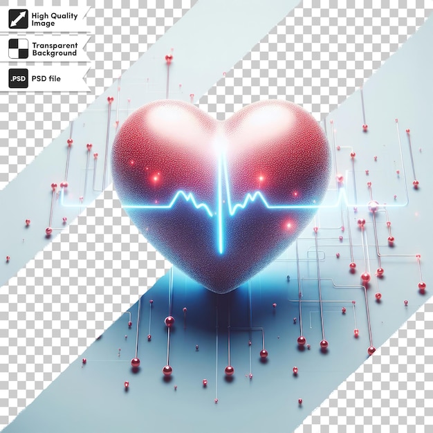 PSD psd heart symbol and heart beat on ecg graph on transparent background with editable mask layer