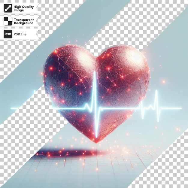 PSD psd heart symbol and heart beat on ecg graph on transparent background with editable mask layer