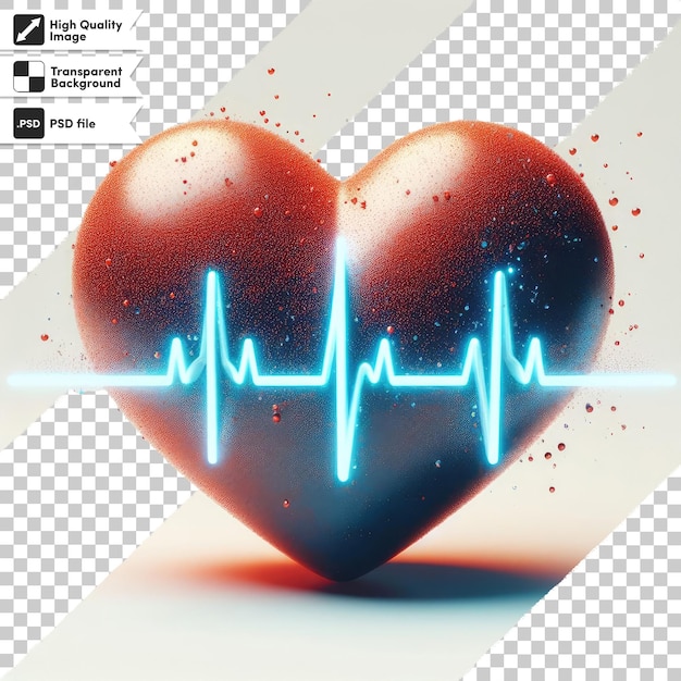 Psd heart symbol and heart beat on ecg graph on transparent background with editable mask layer