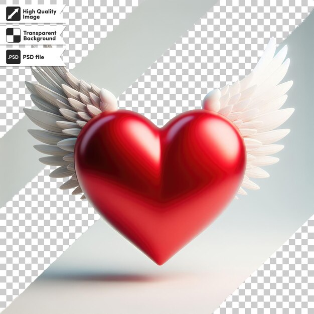 PSD psd heart with wings valentine day illustration on transparent background with editable mask layer