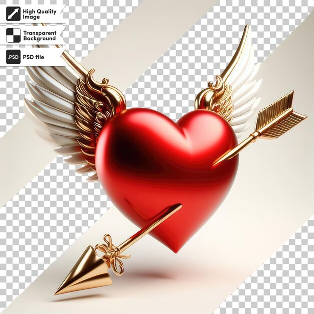 PSD psd heart with wings valentine day illustration on transparent background with editable mask layer