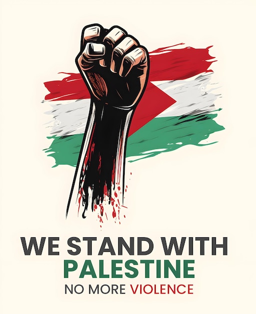 PSD psd heeft een vuist opgeheven die schreeuwt: we staan met palestina
