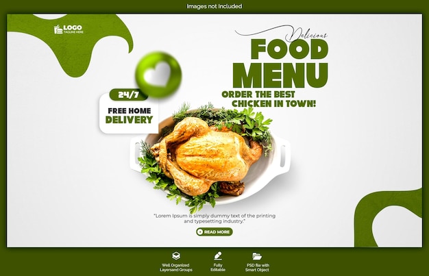 PSD psd heerlijke burger en voedsel menu web banner sjabloon