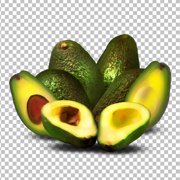 Psd heerlijke gesneden groene avocado's geïsoleerd op alfalaag