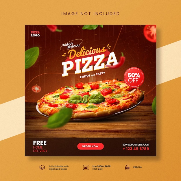 PSD heerlijke pizza fastfood social media postsjabloon