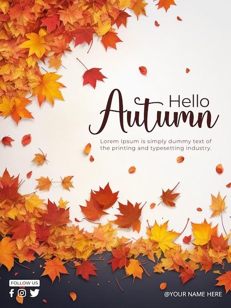 Psd hello autumn background and autumn poster