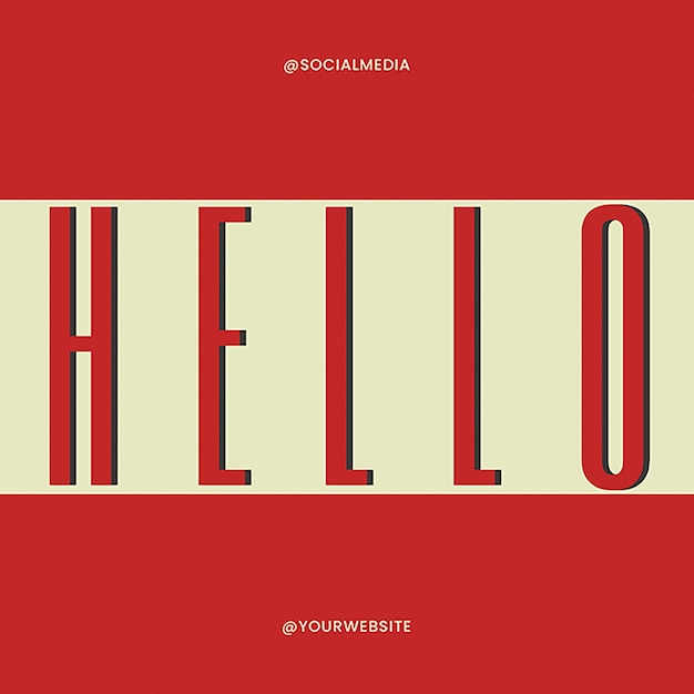 PSD Hello Greetings ソーシャルメディアとインスタグラムの投稿テンプレートのためのタイポグラフィーデザイン