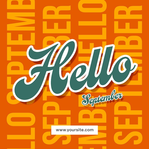 PSD Hello spetember typografia na pomarańczowym tle szablon postów na Instagramie