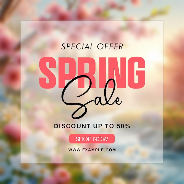 PSD psd hello spring and spring sale with floral frame design banner template