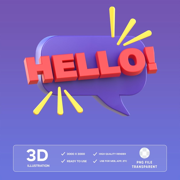 psd hello sticker 3d illustration