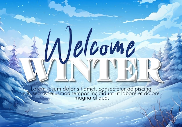 PSD psd hello winter background with winter forest and landscape