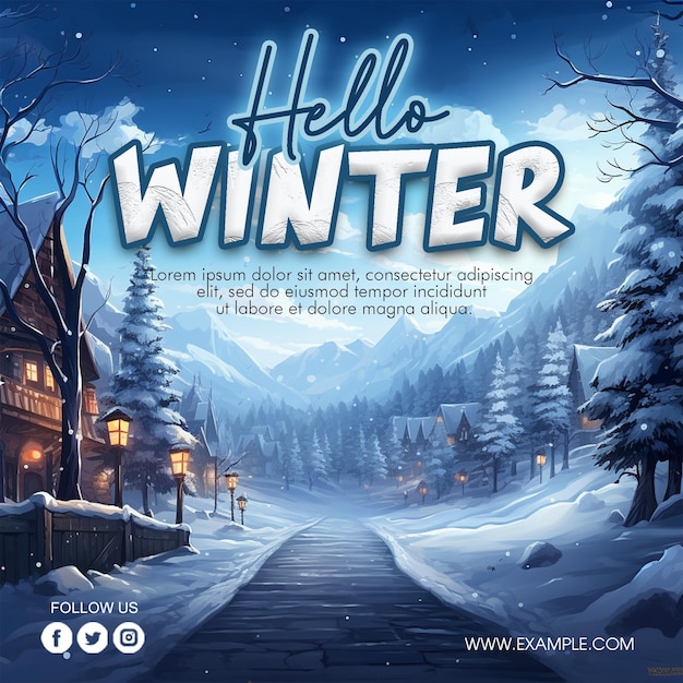 PSD psd hello winter flyer template with winter lettering