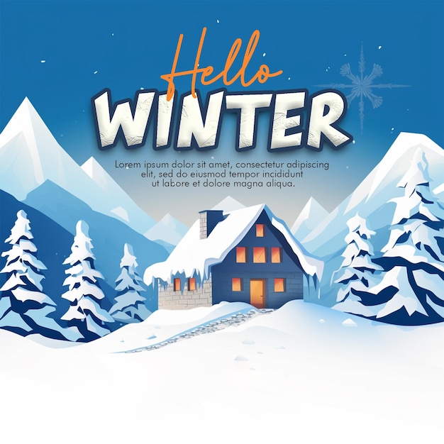 PSD psd hello winter flyer template with winter lettering