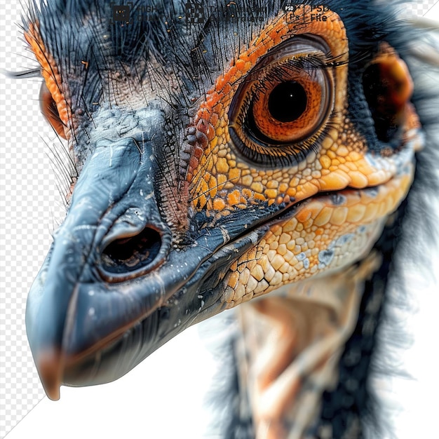 PSD psd hesperornithoraptor страус с его отличительными черными перьями и поразительным коричневым глазом, запечатленный в крупном плане