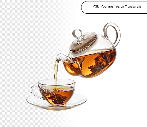 psd het gieten van thee in een beker op png doorzichtige achtergrond