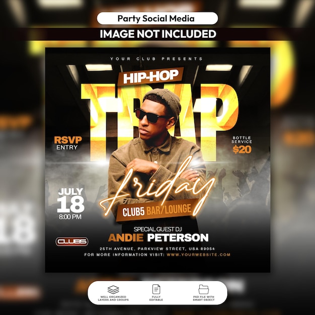 Psd hiphop trap party flyer and social media post template