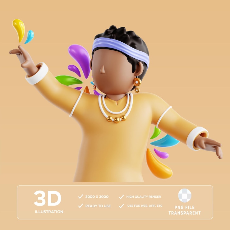 PSD psd holi dance 3d illustration