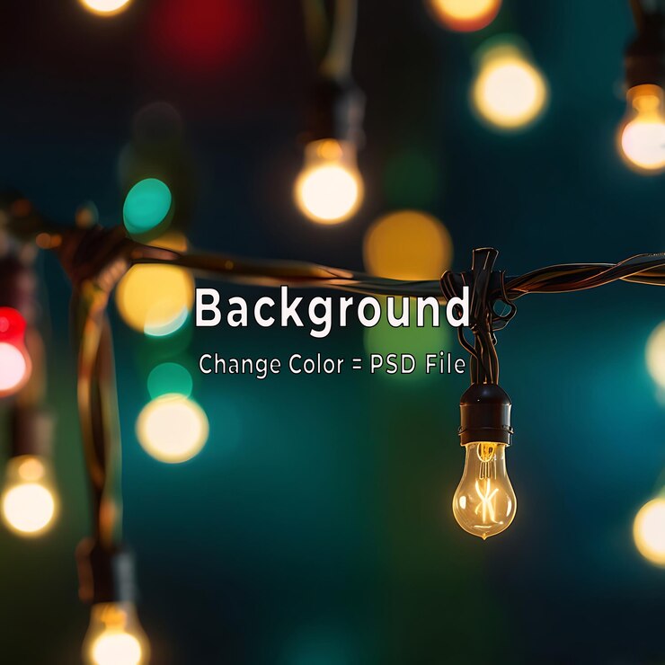 PSD psd holiday banner of christmas lights on blue background