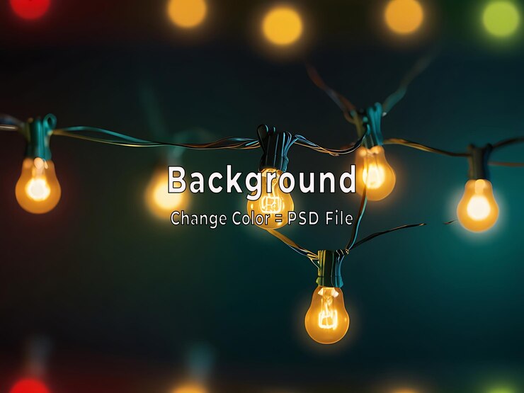 PSD psd holiday banner of christmas lights on blue background