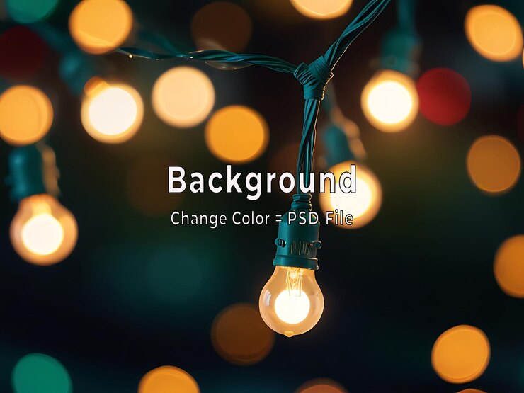 PSD psd holiday banner of christmas lights on blue background